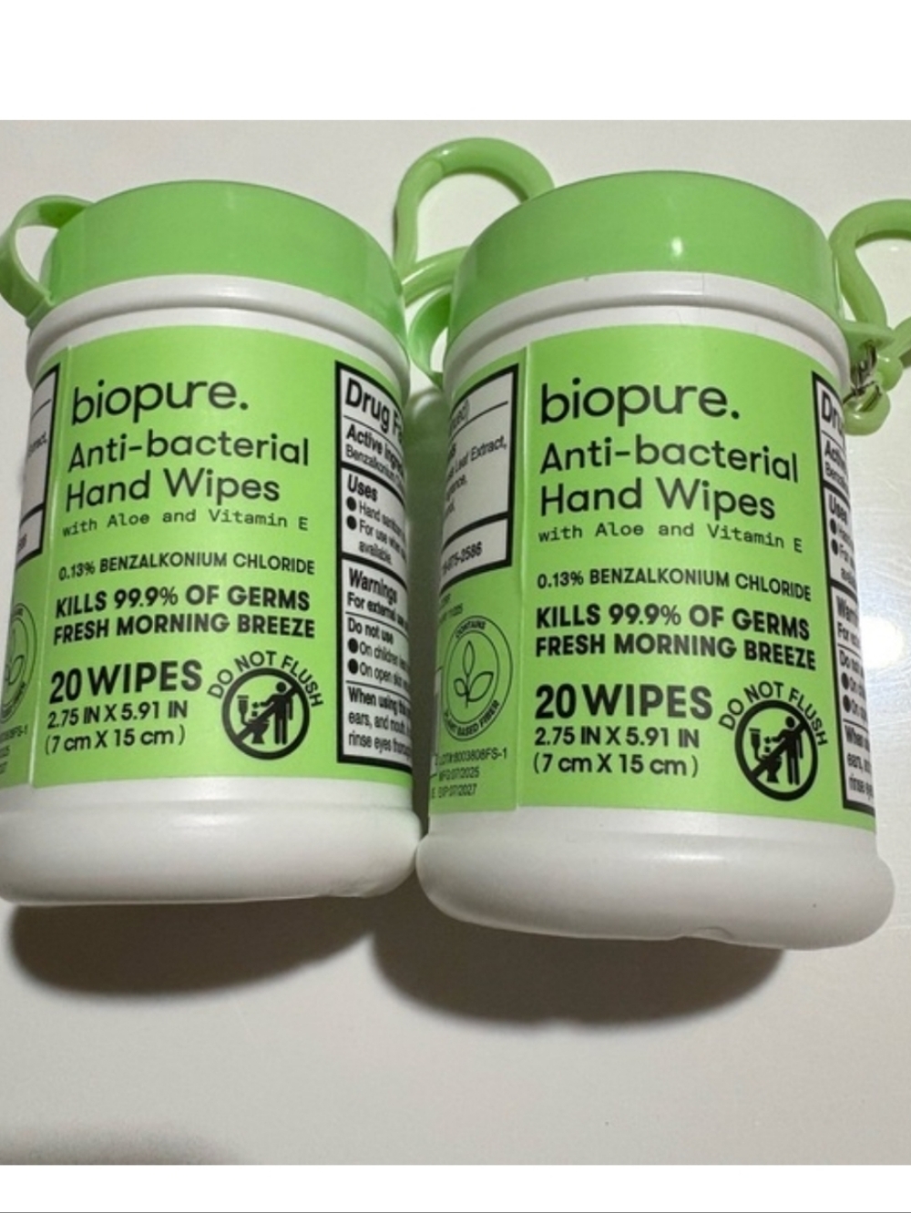 Biopure Antibacterial Hand Wipes Keychain Travel Size Lot of 2 NEW & Sealed